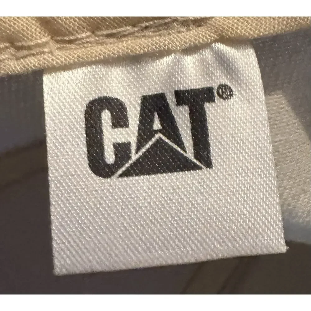 CAT Caterpillar Embroidered Logo Beige Adjustable Tan Baseball Cotton Cap Hat